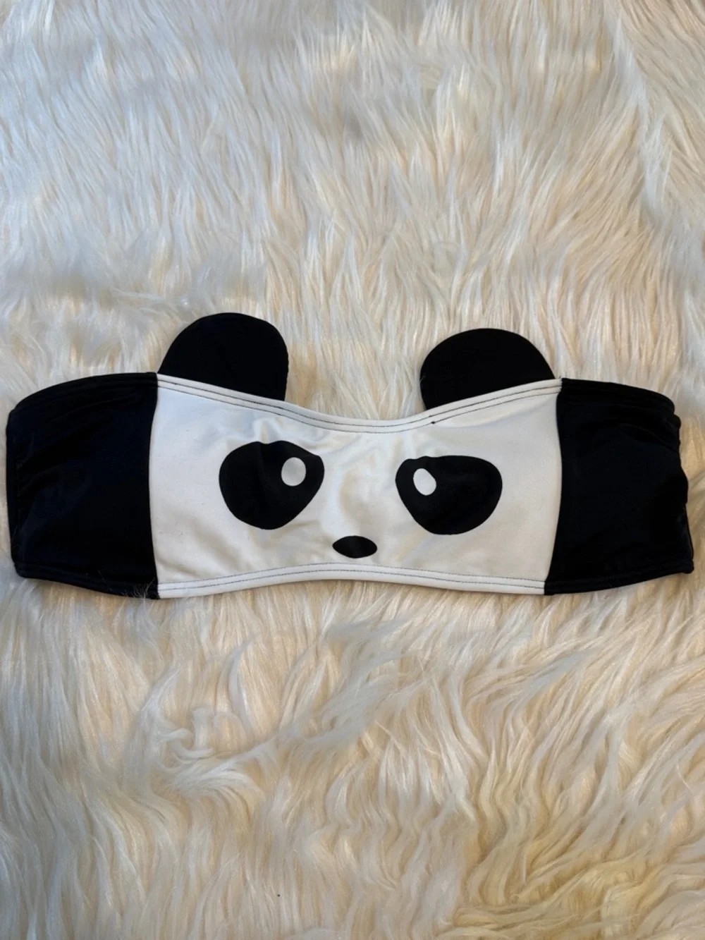 HOT TOPIC Panda Print Bandeau Bikini Swim Top Black & White Size XL Whimsigoth